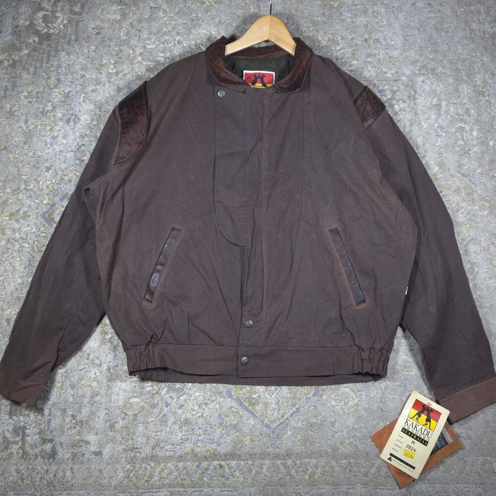 Vintage NWT Kakadu Traders Australia Waxed Oilskin Bomber Brown Jacket Men's M